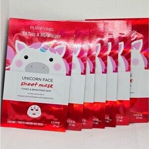 PURIFYING TEA TREE & STRAWBERRY UNICORN FACE SHEET MASK 7 TOTAL MADE IN KOREA